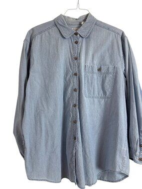 Elisabeth Liz Claiborne Women's Light Blue Denim Button-Up Shirt Size 16 100% Co